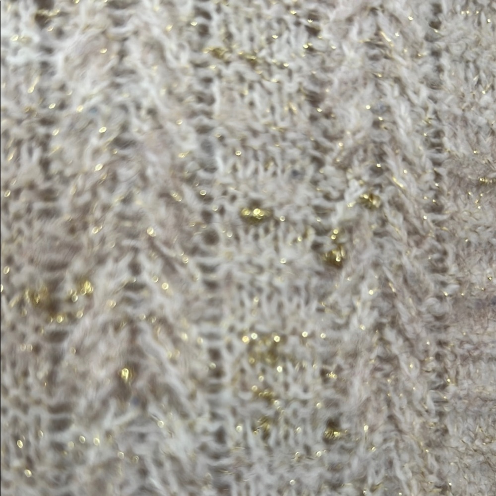 Liz Claiborne Cream Crew Neck Sweater with Ribbed Texture. Beautiful Gold Specs - Picture 3 of 6